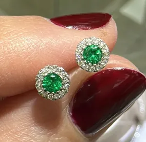 0.18carat Green Emerald Diamond Stud Earrings