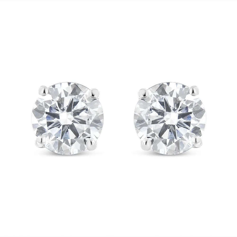 10K White Gold 1.00 Cttw Round Brilliant-Cut Diamond Classic 4-Prong Stud Earrings with Screw Backs