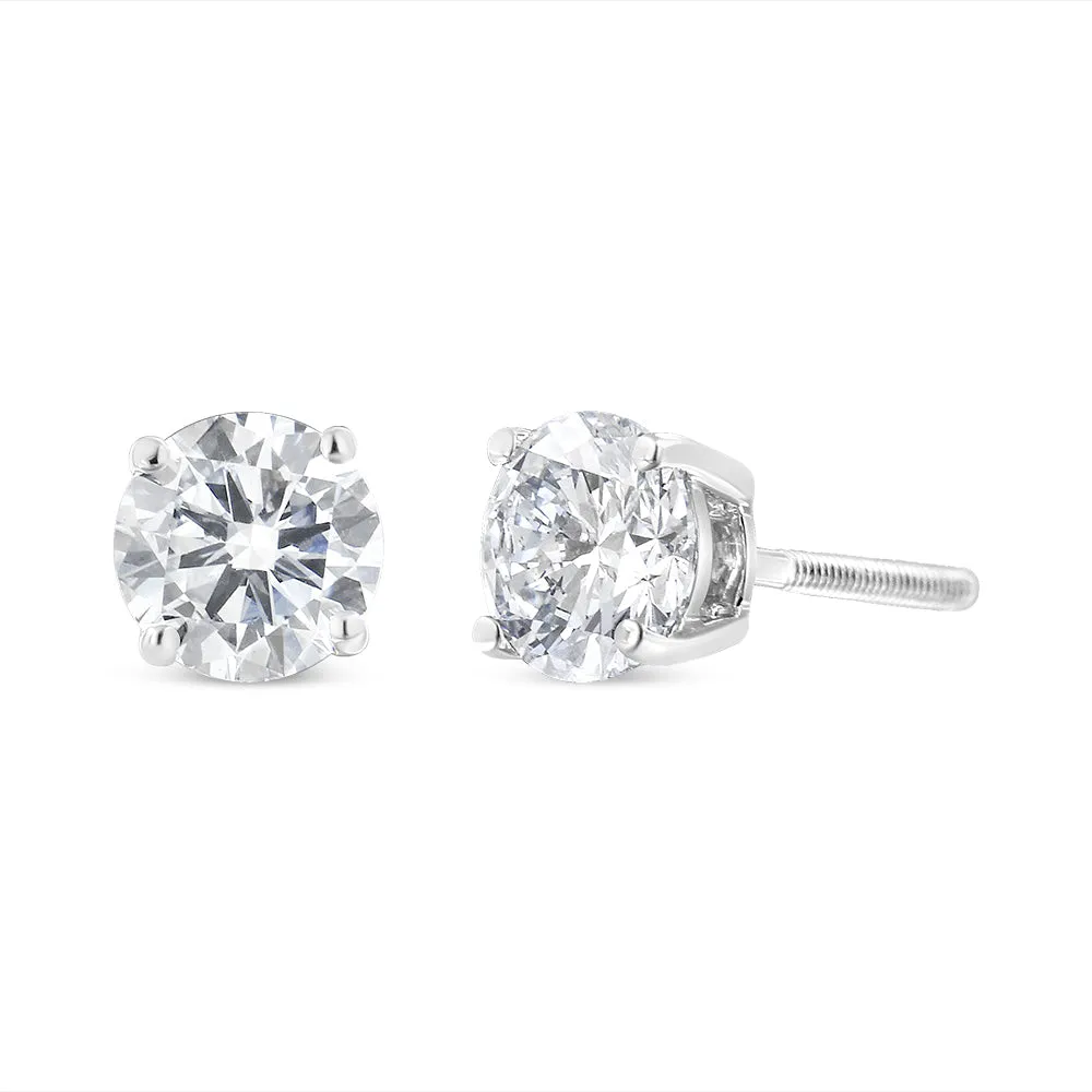 10K White Gold 1.00 Cttw Round Brilliant-Cut Diamond Classic 4-Prong Stud Earrings with Screw Backs