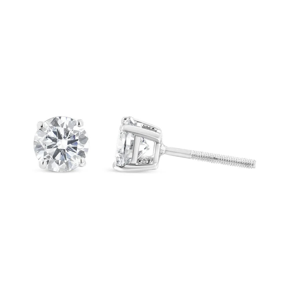 10K White Gold 1.00 Cttw Round Brilliant-Cut Diamond Classic 4-Prong Stud Earrings with Screw Backs