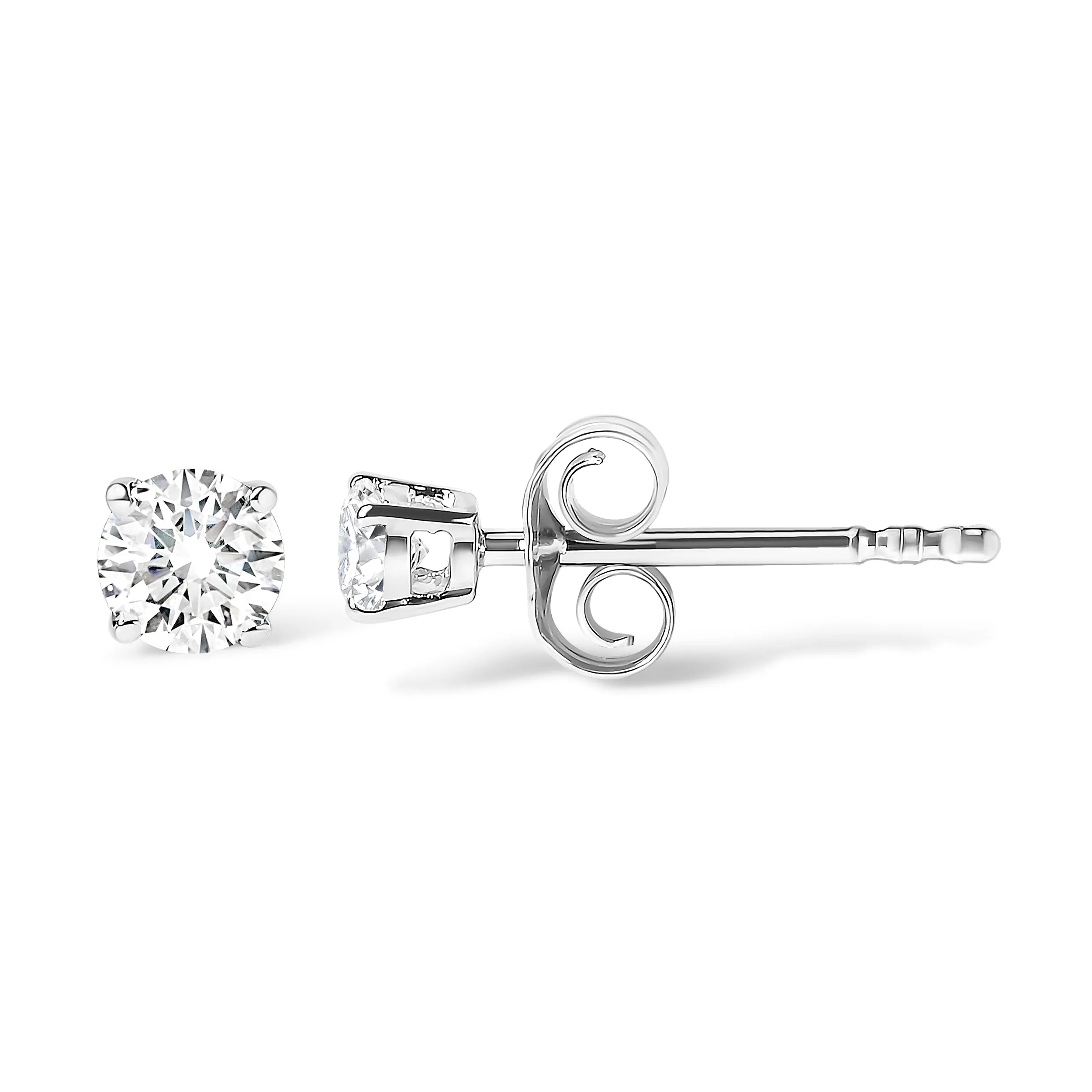 10K White Gold 1/10 Cttw Round Brilliant-Cut Near Colorless Diamond Classic 4-Prong Stud Earrings