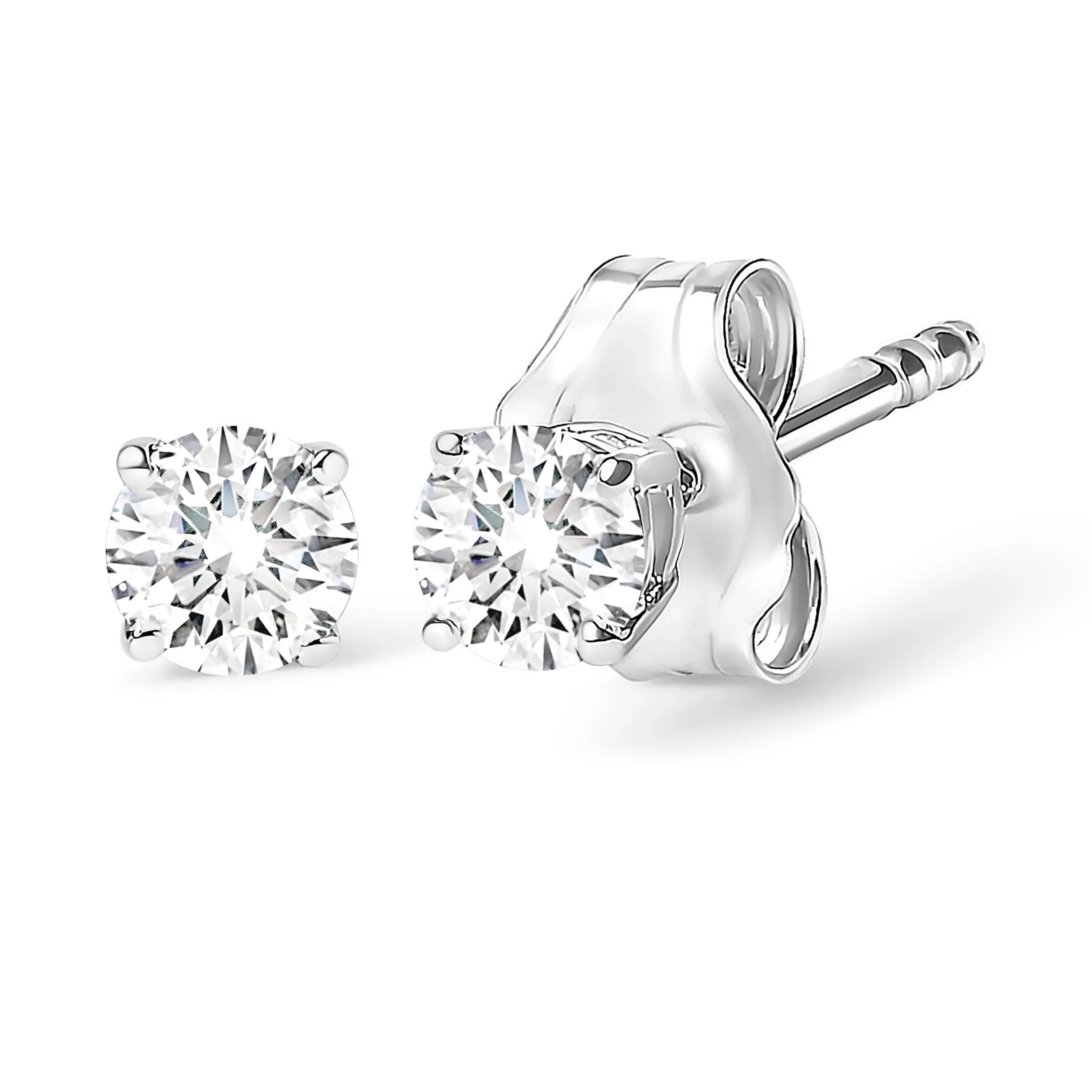 10K White Gold 1/10 Cttw Round Brilliant-Cut Near Colorless Diamond Classic 4-Prong Stud Earrings