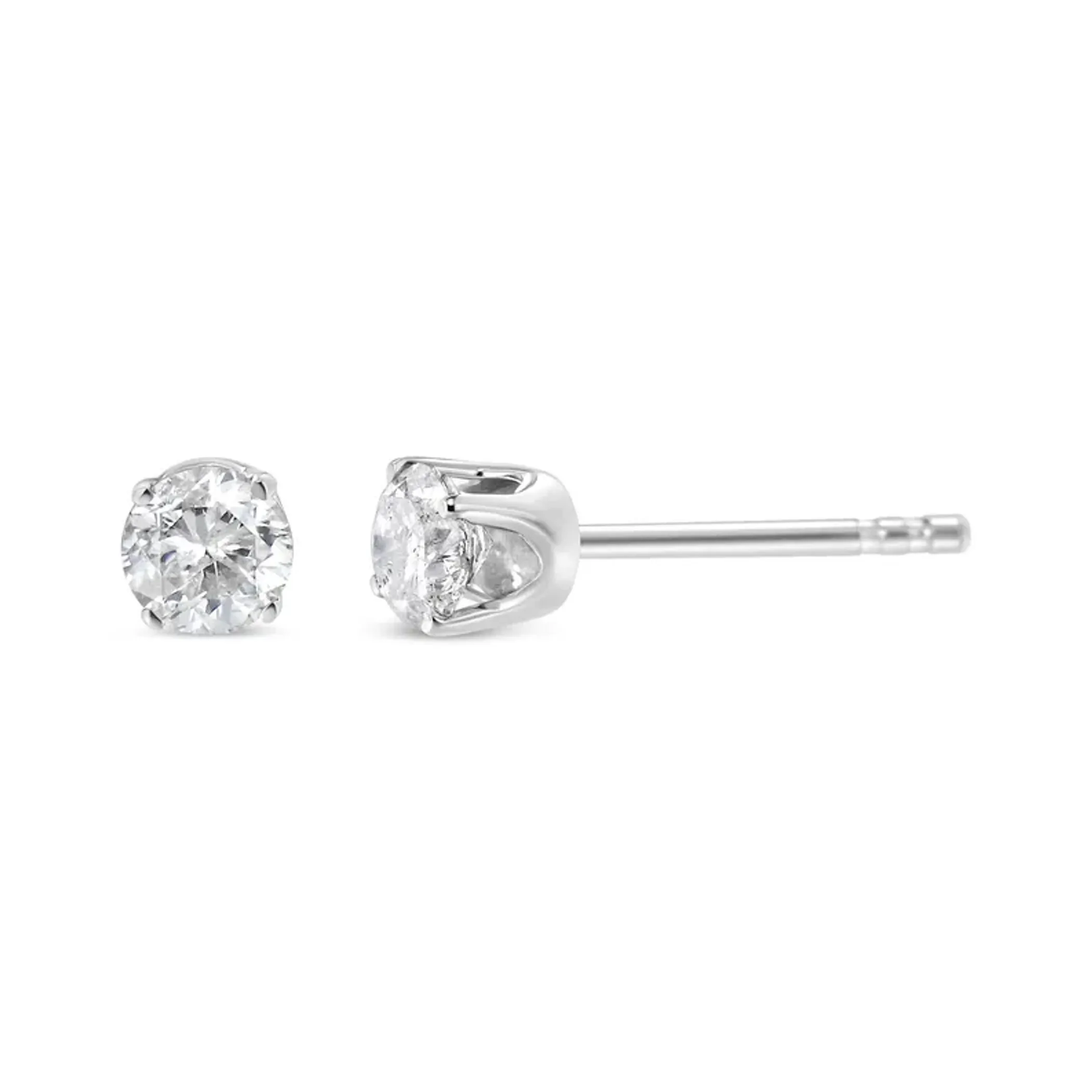 10K White Gold 1/10 Cttw Round Brilliant-Cut Near Colorless Near Colorless Diamond Classic 4-Prong Stud Earrings (I-J Color, SI1-SI2 Clarity)