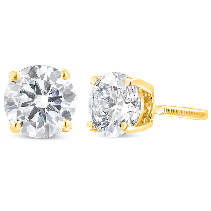 10K Yellow Gold 1-1/2 Cttw Round Brilliant-Cut Diamond Classic 4-Prong Stud Earrings with Screw Backs