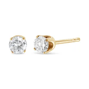 10K Yellow Gold 1/6 Cttw Round Brilliant-Cut Diamond Classic 4-Prong Stud Earrings