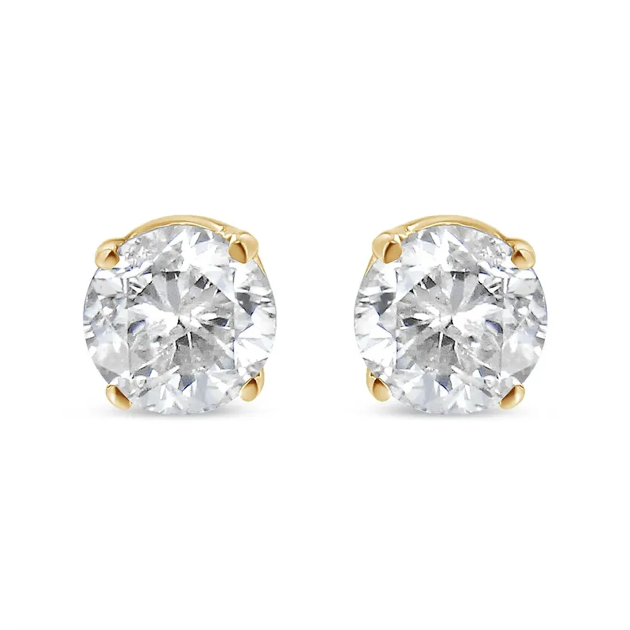 10K Yellow Gold 5/8 Cttw Round Brilliant-Cut Near Colorless Diamond Classic 4-Prong Stud Earrings (J-K Color, I1-I2 Clarity)