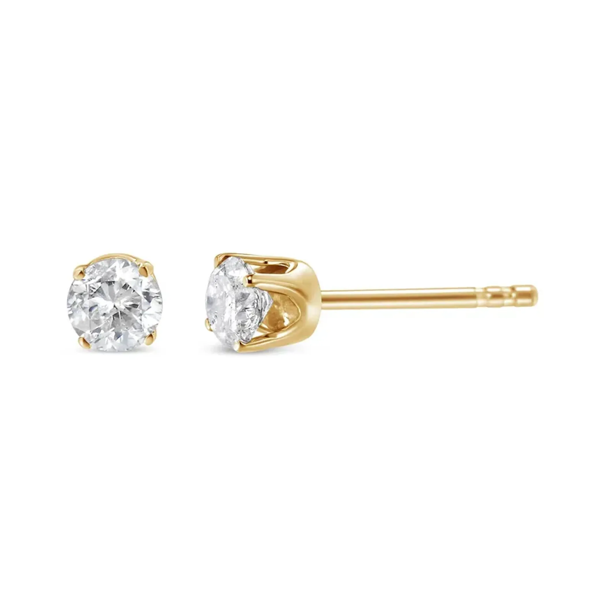 10K Yellow Gold 5/8 Cttw Round Brilliant-Cut Near Colorless Diamond Classic 4-Prong Stud Earrings (J-K Color, I1-I2 Clarity)