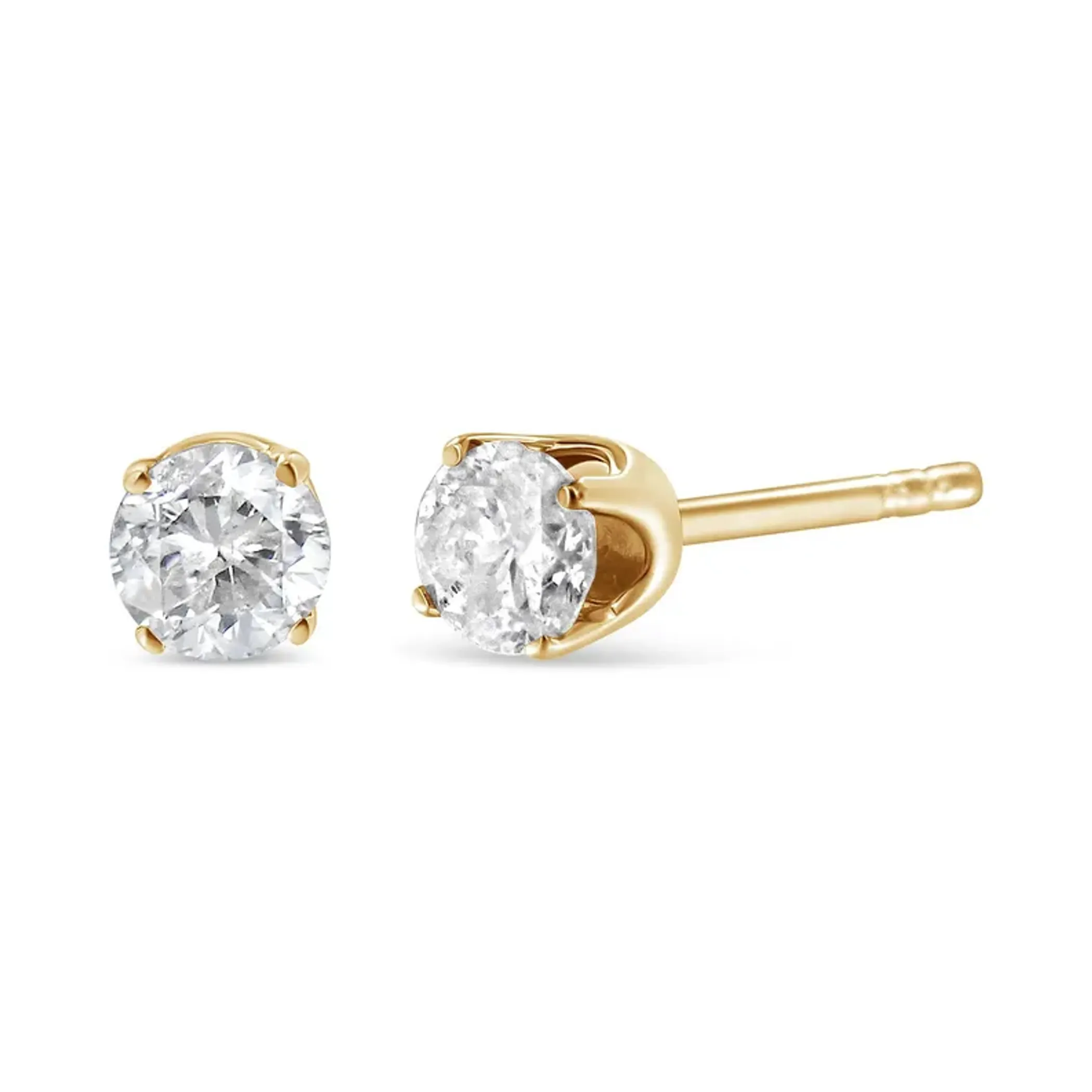 10K Yellow Gold 5/8 Cttw Round Brilliant-Cut Near Colorless Diamond Classic 4-Prong Stud Earrings (J-K Color, I1-I2 Clarity)