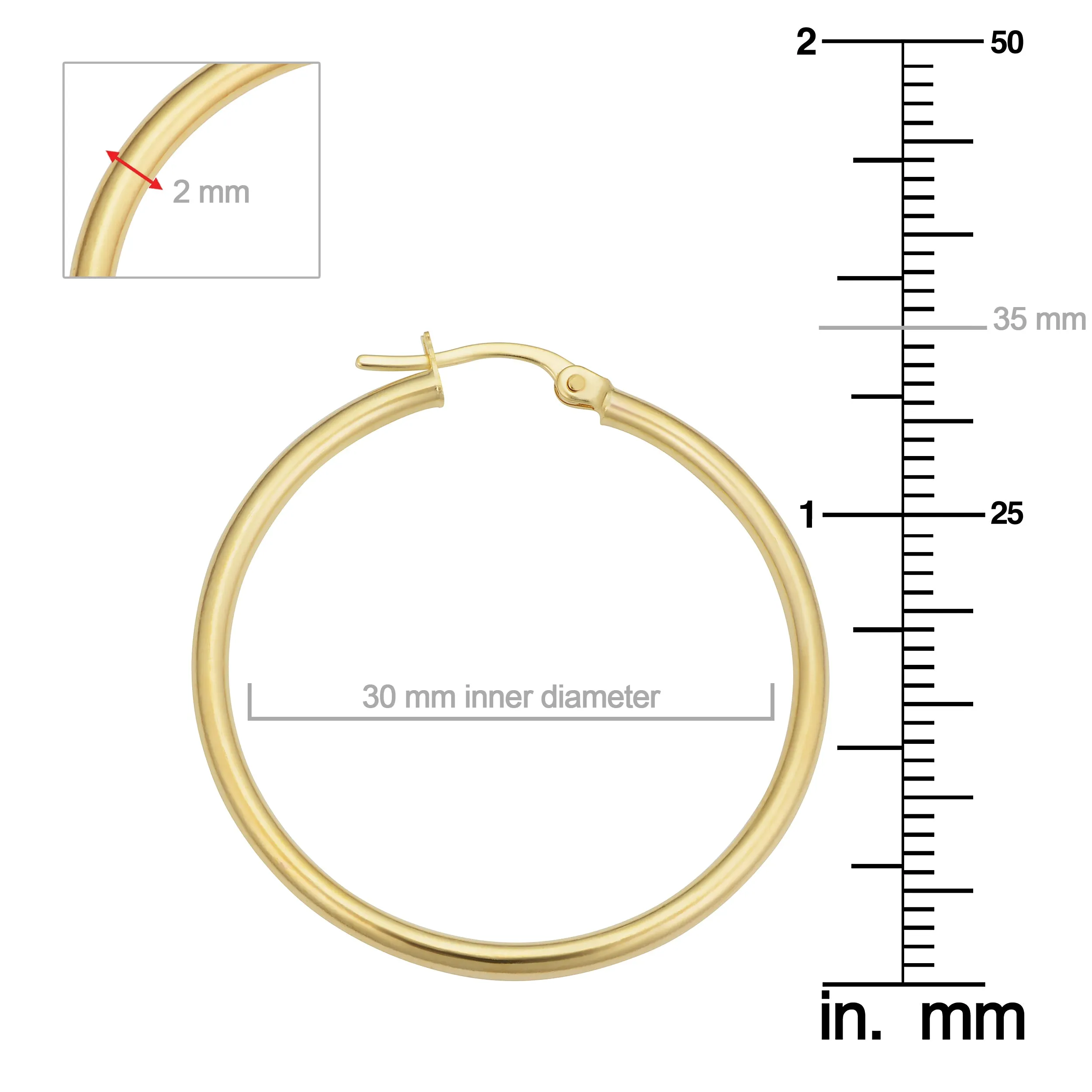 10k Yellow Gold Polished Hoop Earrings (2x30 mm)