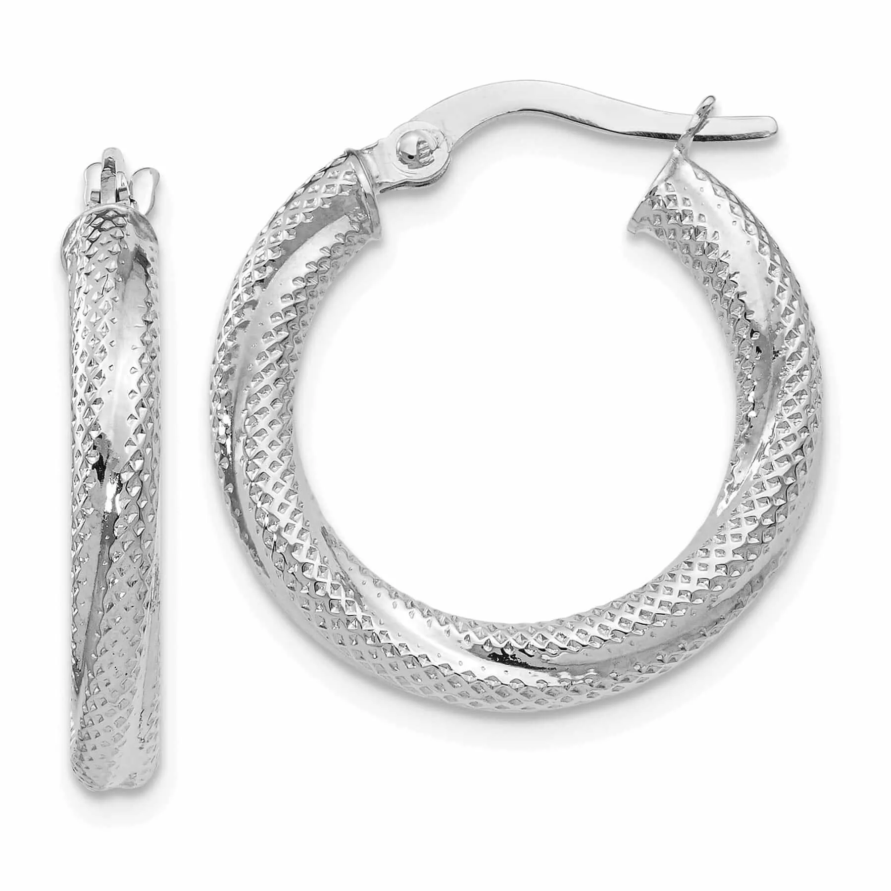 10kt White Gold Textured Hinged Hoop Earrings