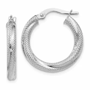 10kt White Gold Textured Hinged Hoop Earrings