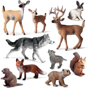 10Pcs Forest Animal Toys Figures, Realistic Woodland Creatures Figurines, P