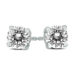 1/2 Carat Tw Ags Certified Round Diamond Solitaire Stud Earrings In 14K White Gold (I-J Color, Si1-Si2 Clarity)