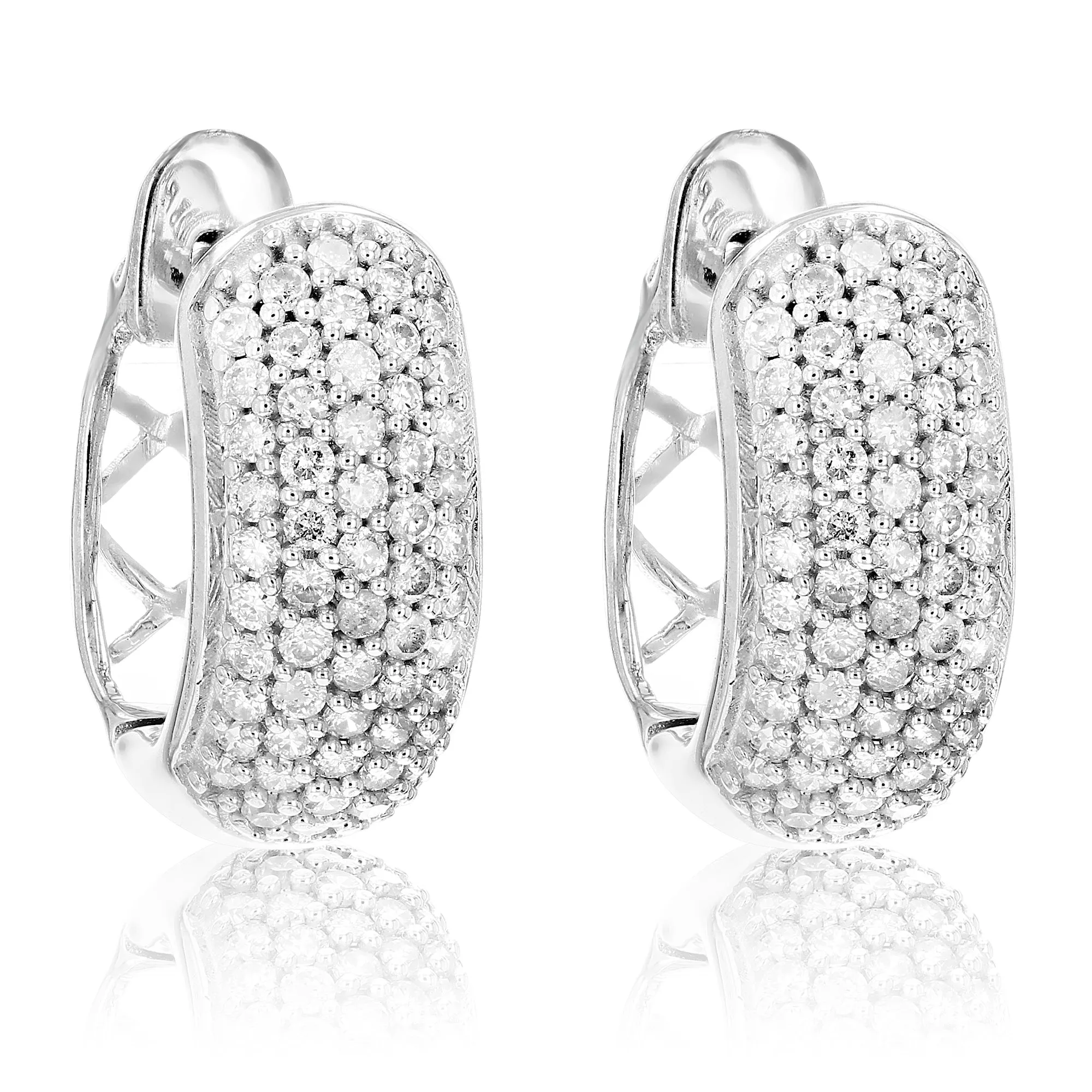 1/2 cttw Diamond Hoop Earrings .925 Sterling Silver Composite 108 Stone 1/2 Inch