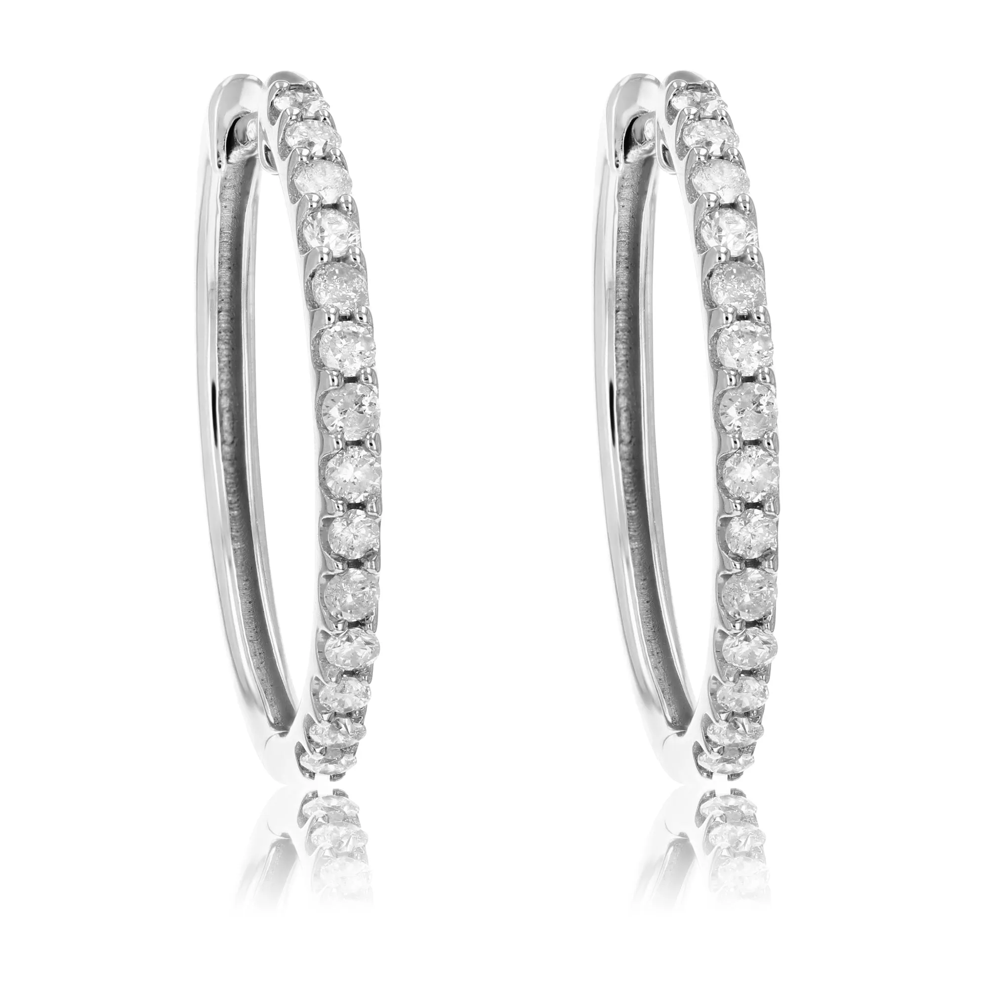 1/2 cttw Pave Diamond Hoop Earrings in Sterling Silver