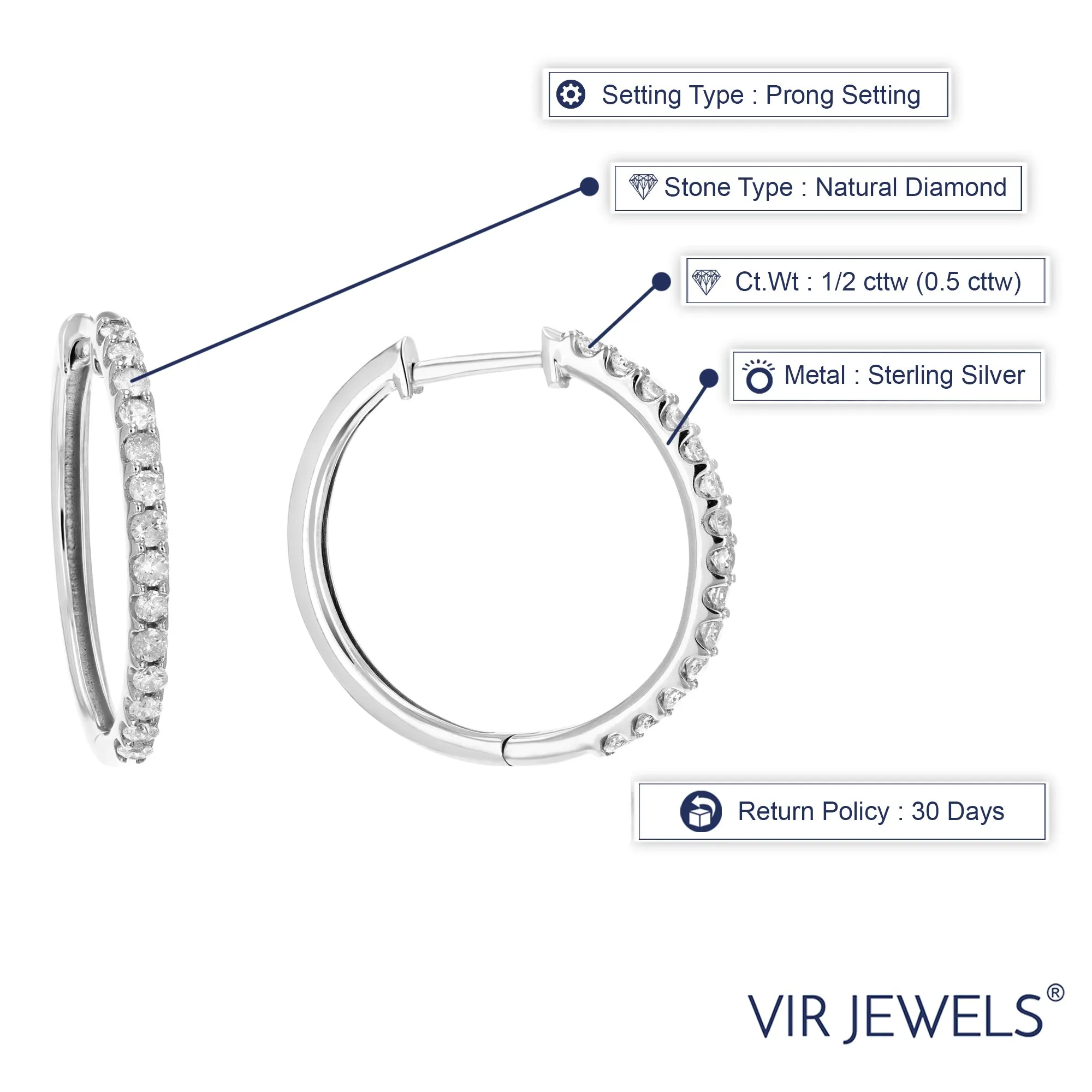 1/2 cttw Pave Diamond Hoop Earrings in Sterling Silver