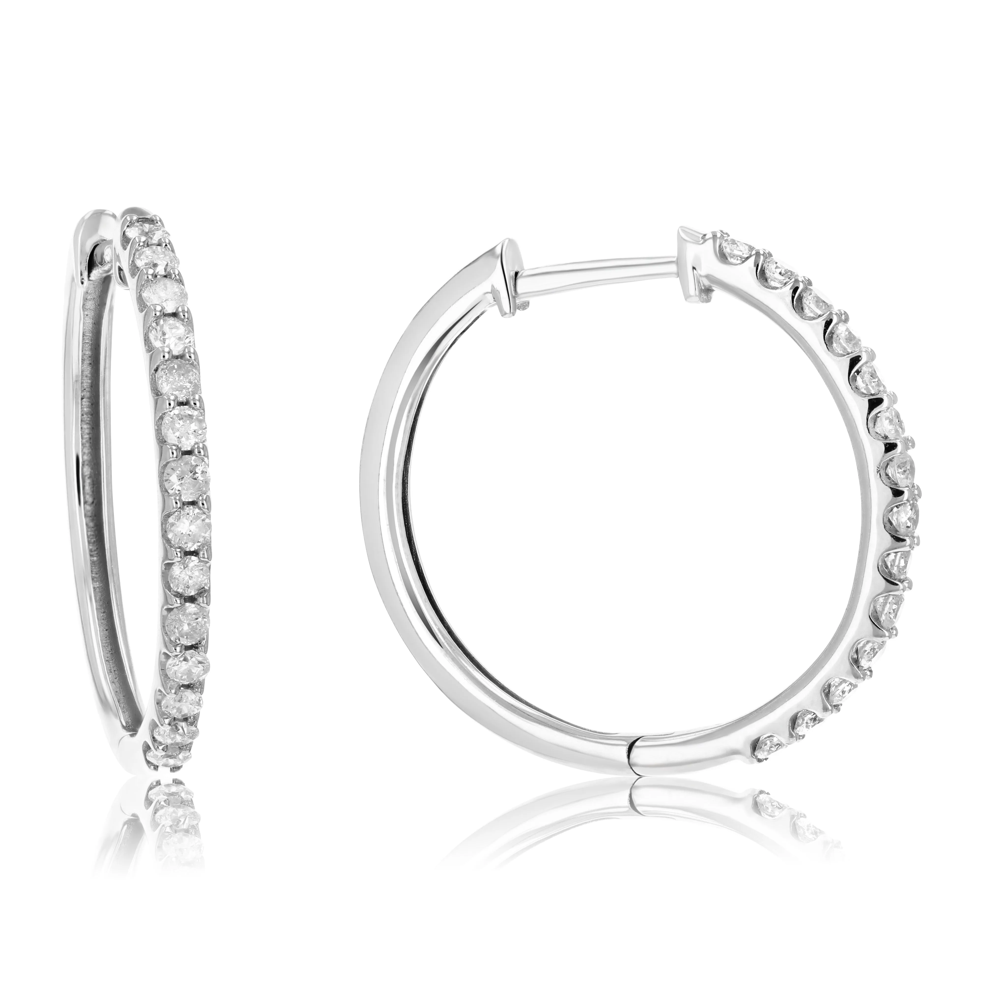 1/2 cttw Pave Diamond Hoop Earrings in Sterling Silver