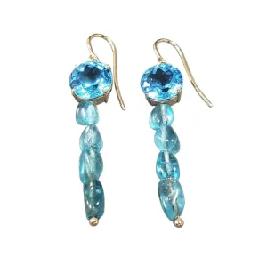 14k Gold Apatite and Swiss Blue Topaz Natural Gemstone Earrings