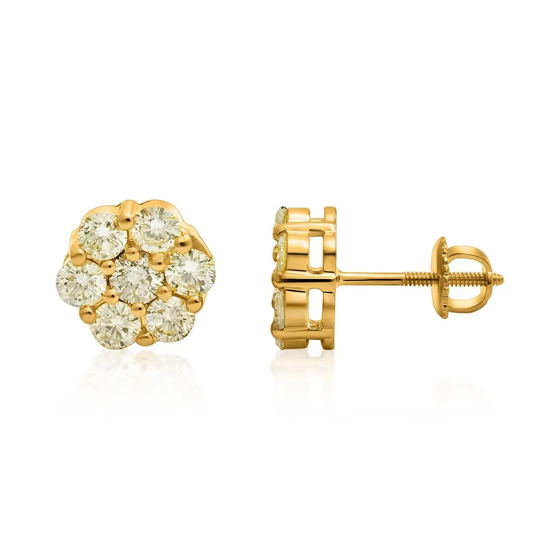 14k Gold Diamond Flower Set Earrings 3.8 Ctw