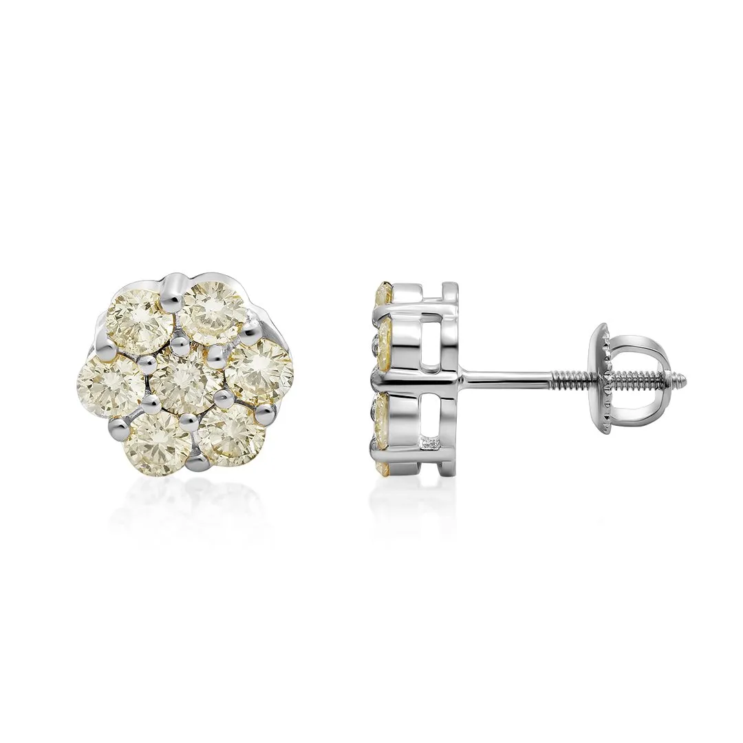 14k Gold Diamond Flower Set Earrings 3.8 Ctw