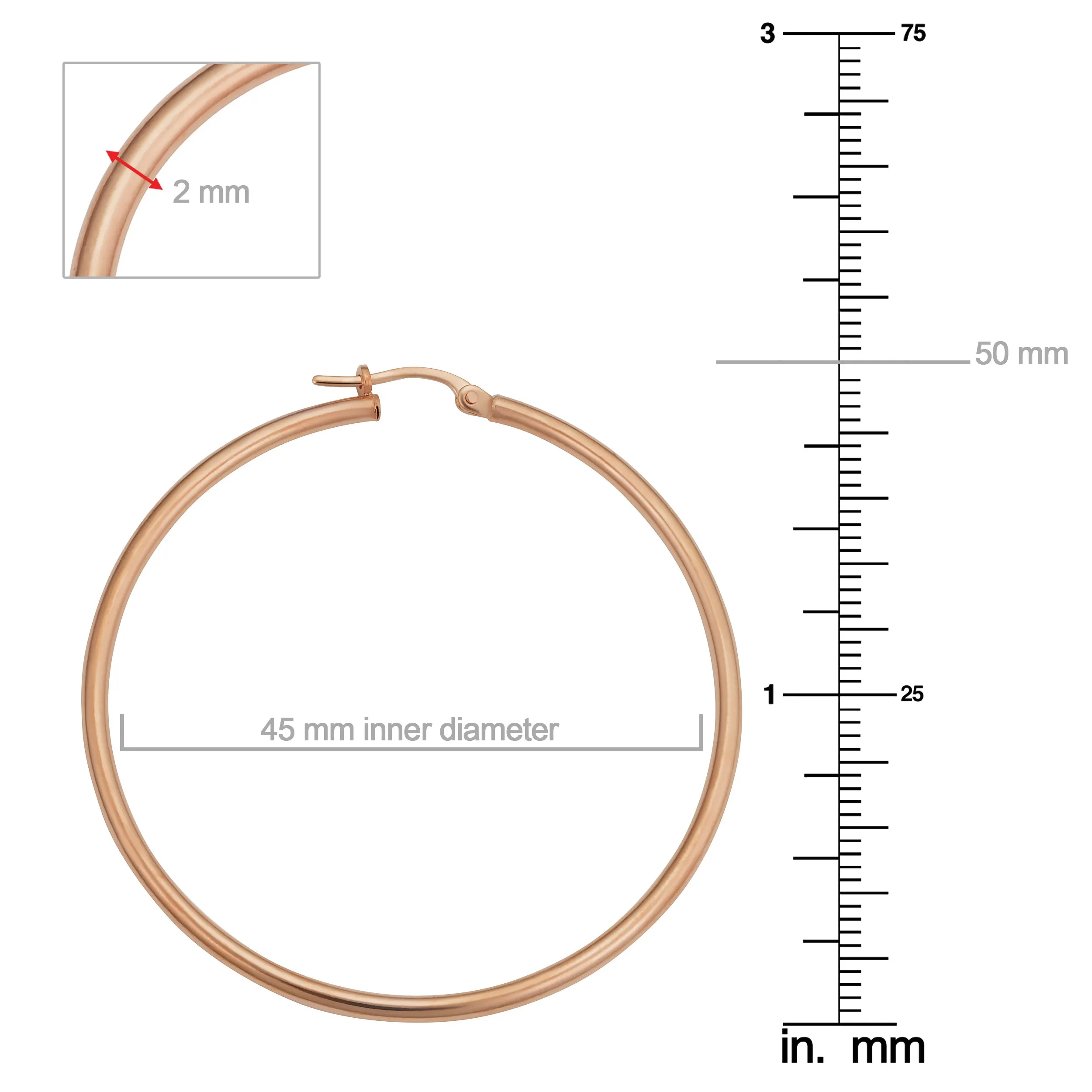 14k Rose Gold Hoop Earrings (45 mm)