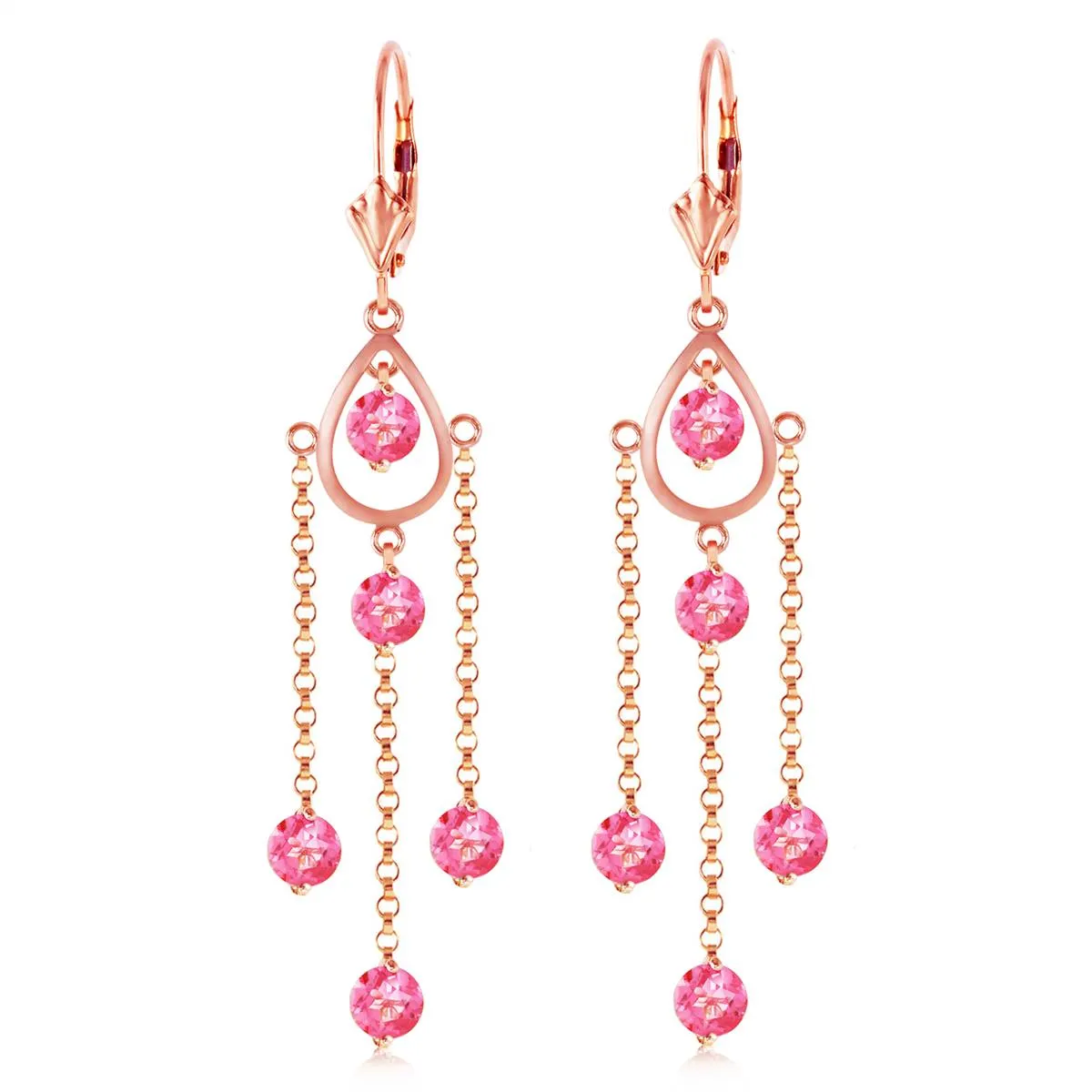 14K Solid Rose Gold Chandelier Earrings w/ Natural Pink Topaz