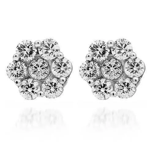 14K Solid White Gold Diamond Cluster Stud Earrings 6.30 Ctw