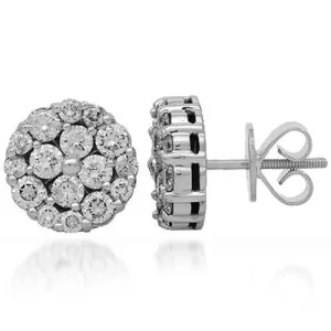 14K Solid White Gold Diamond Stud Earrings 2.85 Ctw