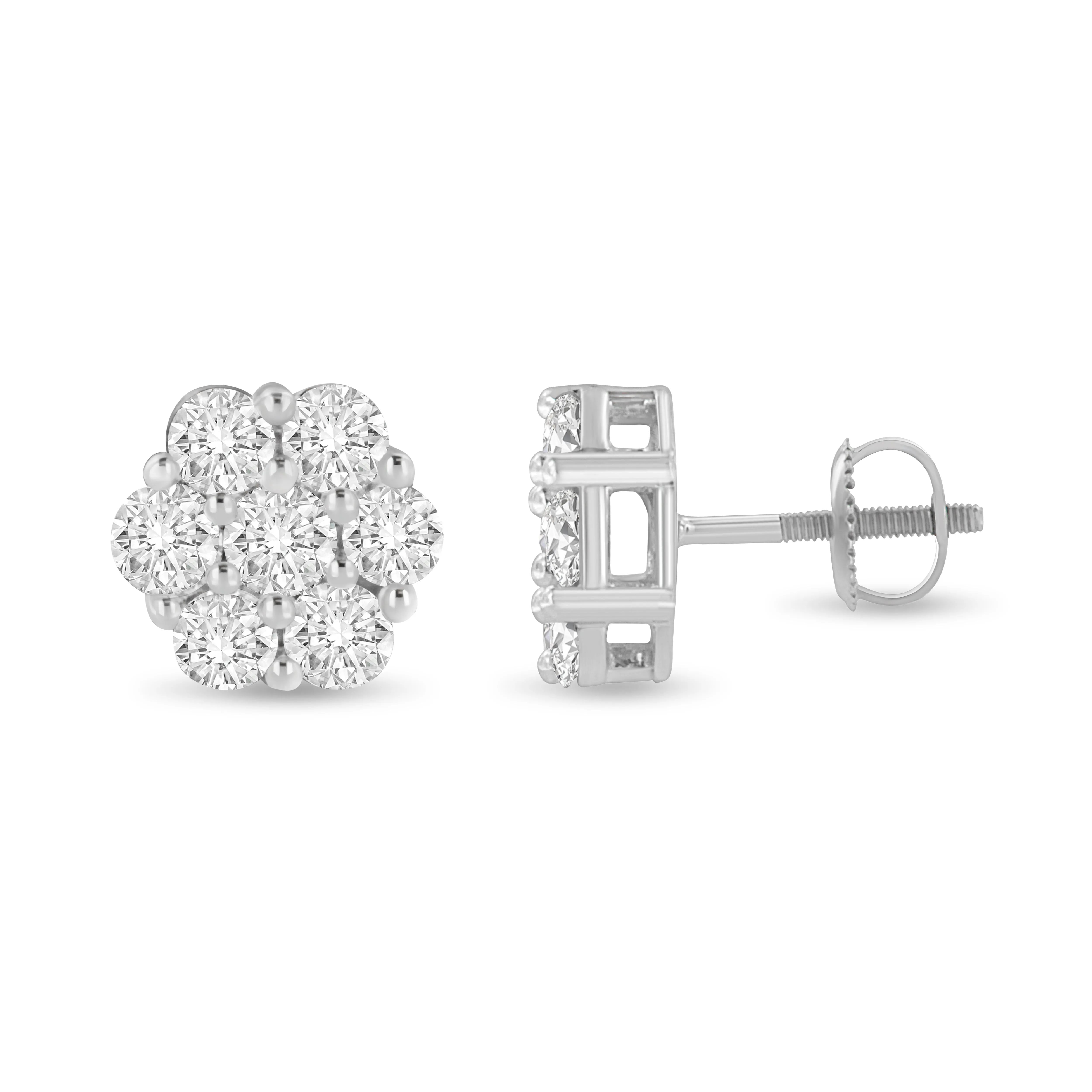 14K White Gold 3.0 Cttw Lab Grown Diamond Floral Cluster Stud Earring