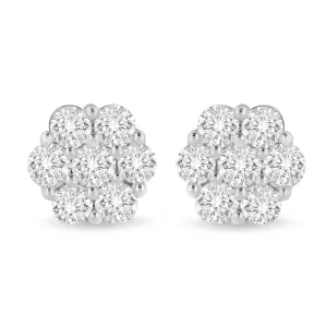 14K White Gold 3.0 Cttw Lab Grown Diamond Floral Cluster Stud Earring