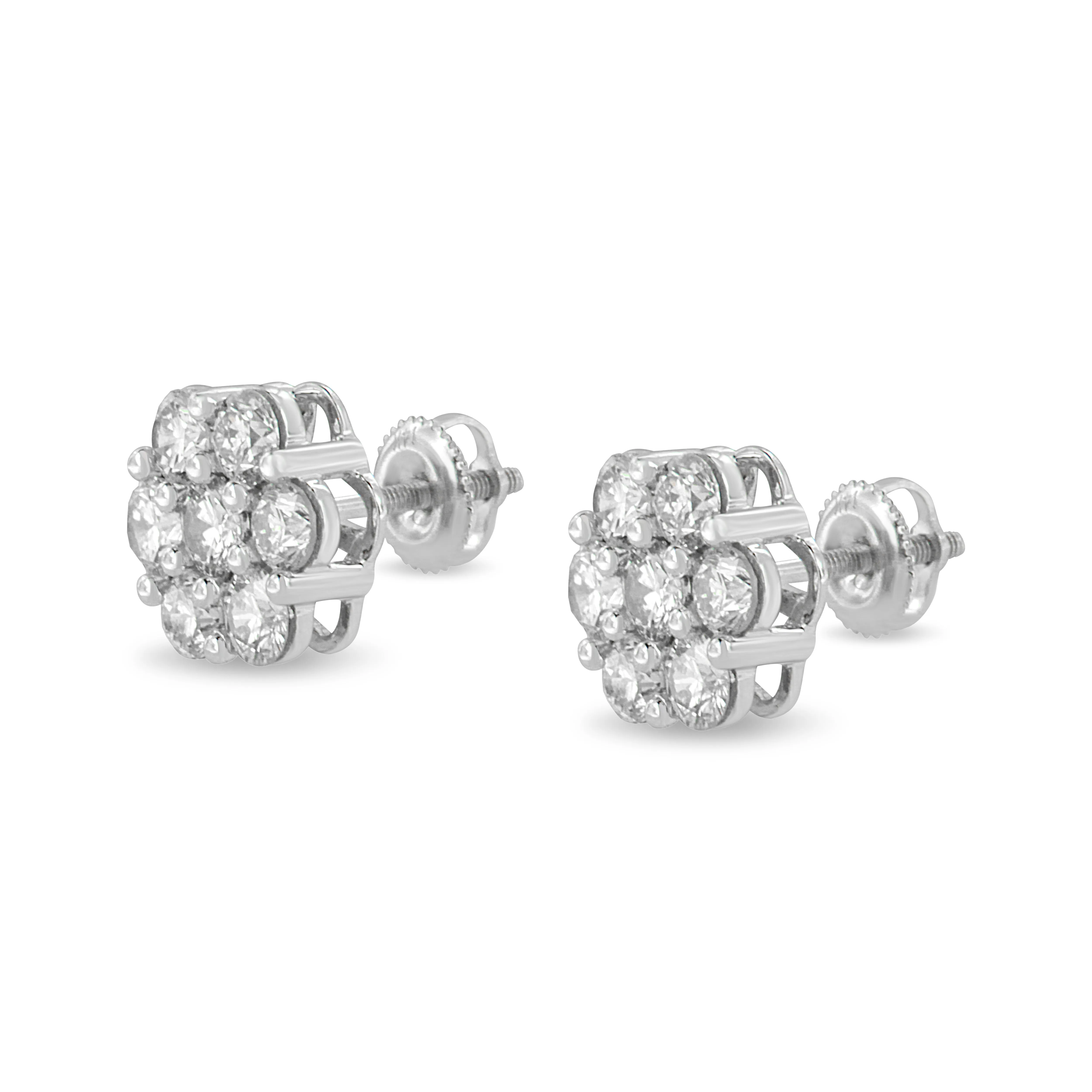 14K White Gold 3.0 Cttw Lab Grown Diamond Floral Cluster Stud Earring