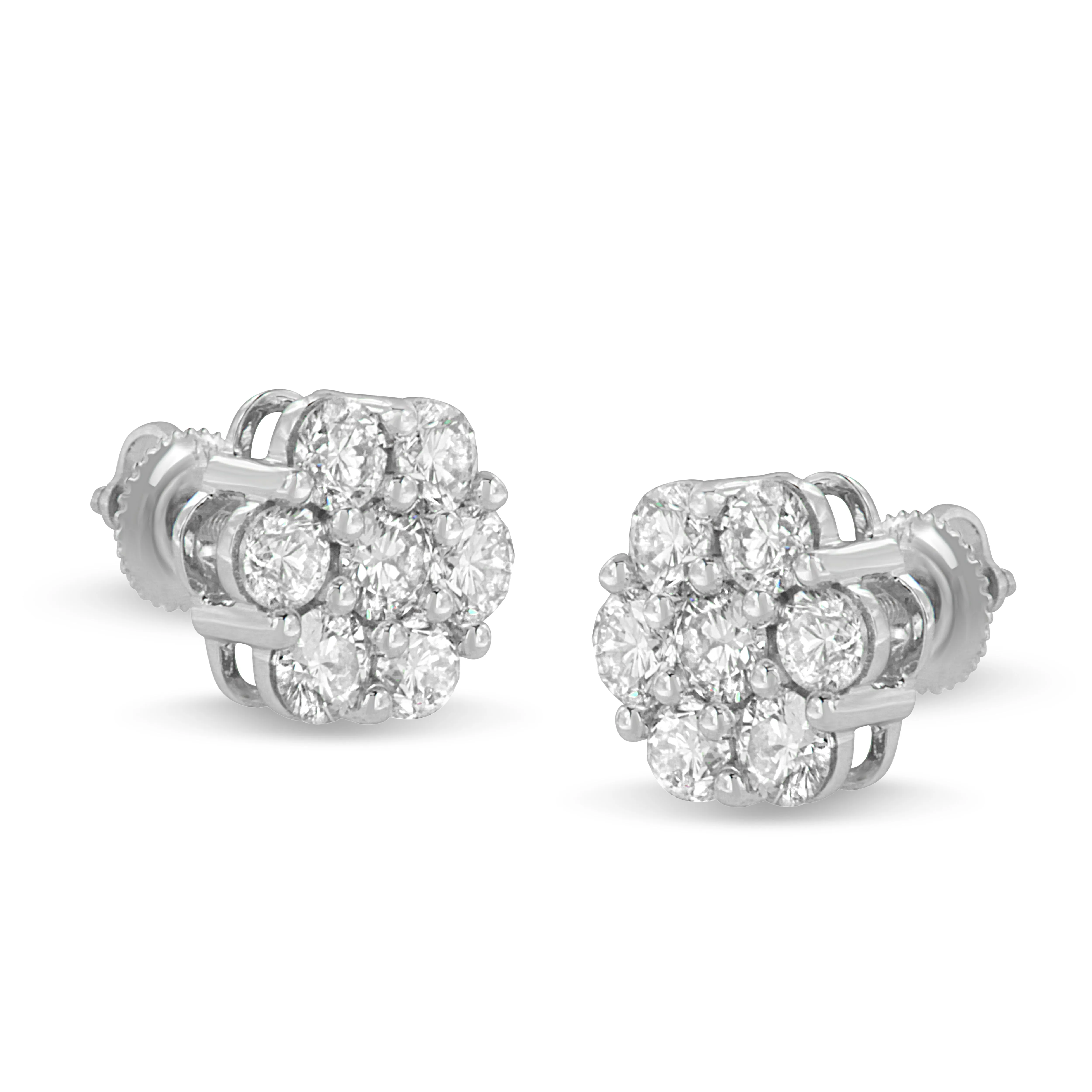 14K White Gold 3.0 Cttw Lab Grown Diamond Floral Cluster Stud Earring