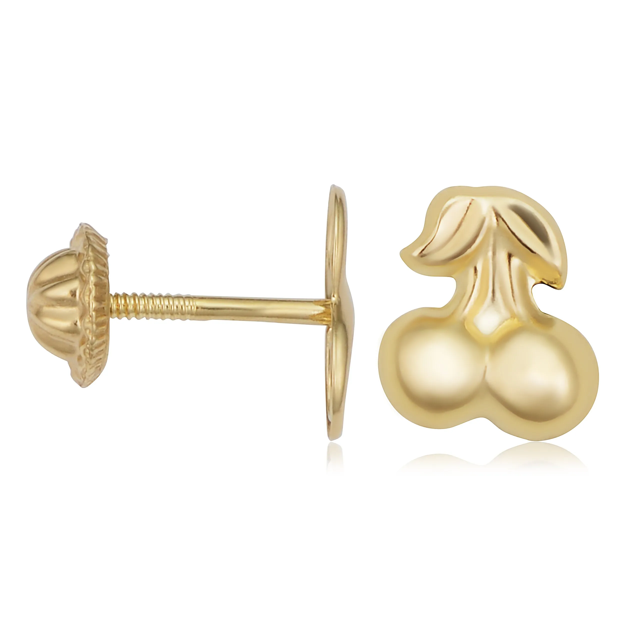 14k Yellow Gold Cherry Stud Earrings With Scew Backs