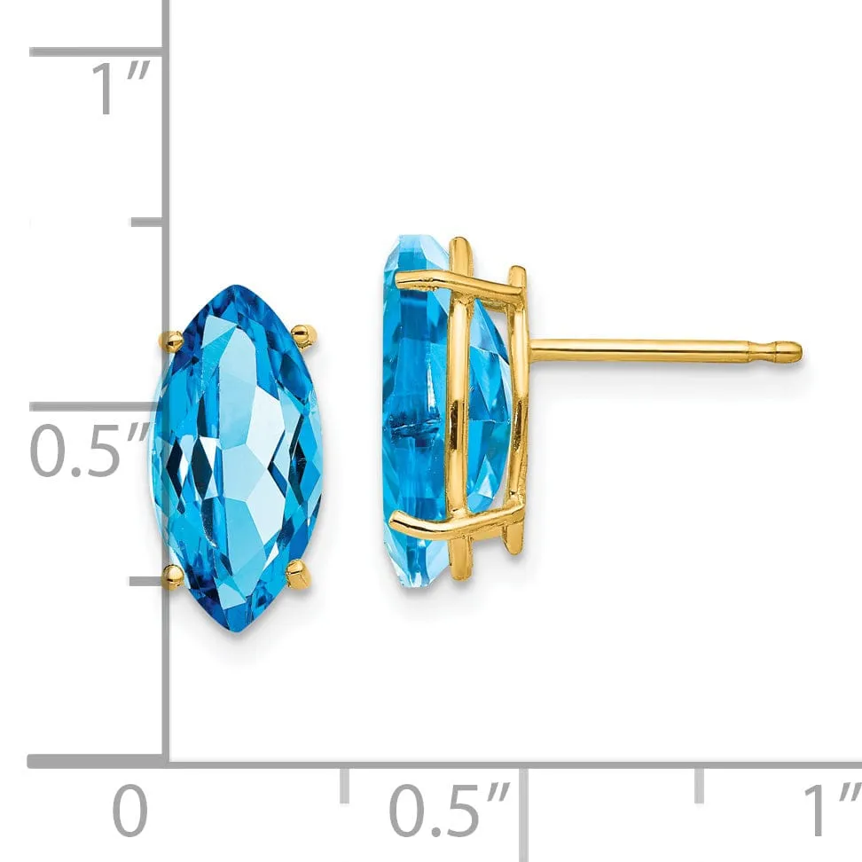 14k Yellow Gold Marquise Blue Topaz Earring