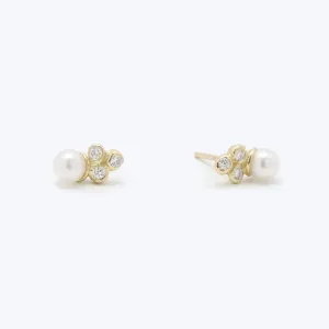 18K Diamond and Akoya Pearl Sea Anemone Stud Earrings