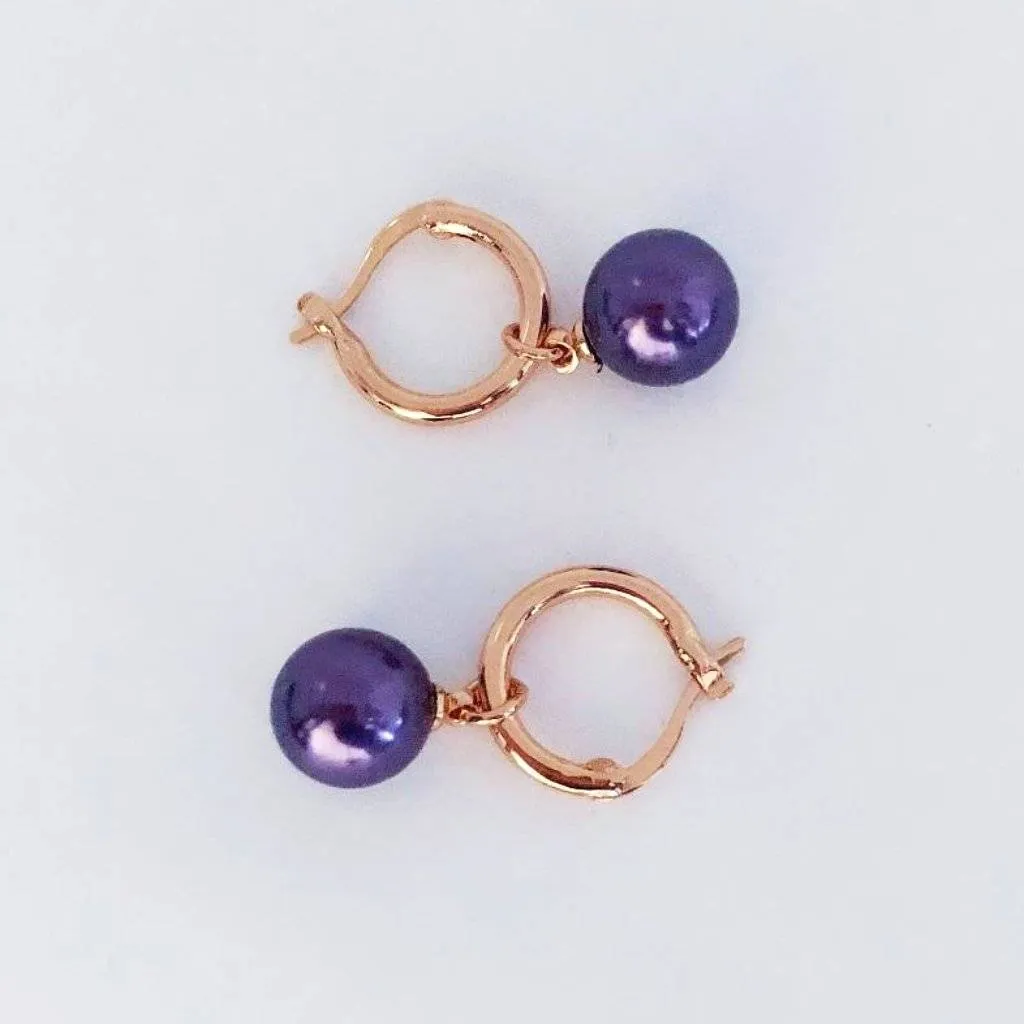 18K Gold Plated Moon Drops Pearl Bead Hoop Earrings In Four Colors For Woman