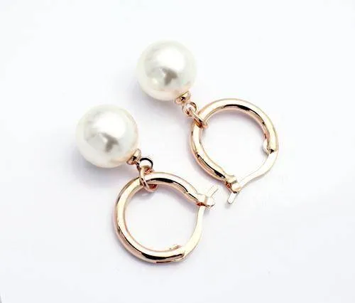 18K Gold Plated Moon Drops Pearl Bead Hoop Earrings In Four Colors For Woman