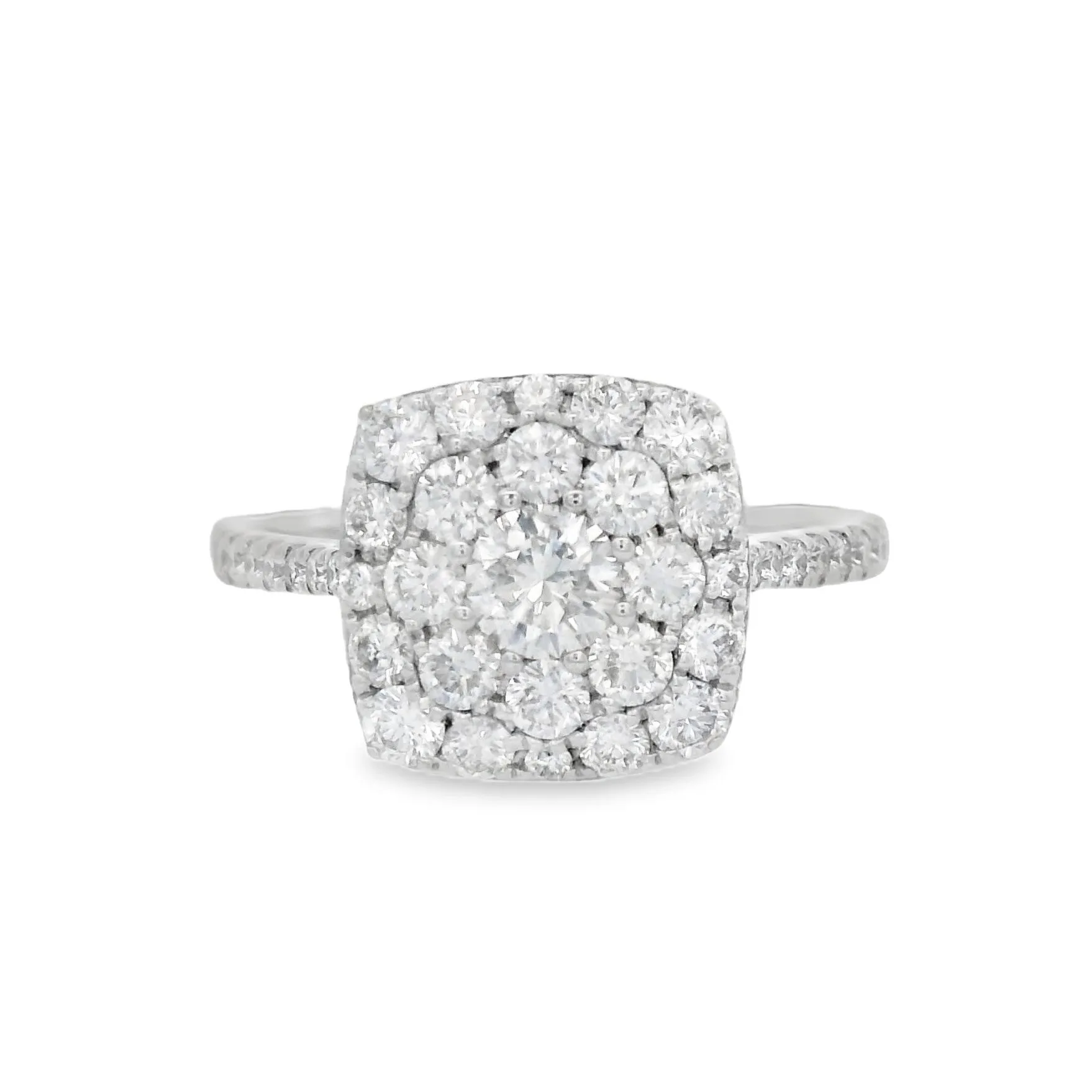 18K White Round Diamond 1.25Ct Cluster Engagement Ring