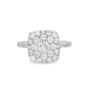 18K White Round Diamond 1.25Ct Cluster Engagement Ring