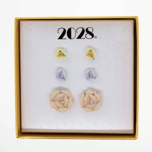 1928 Jewelry Multicolored 3pc Porcelain Rose In A Box Earring Set