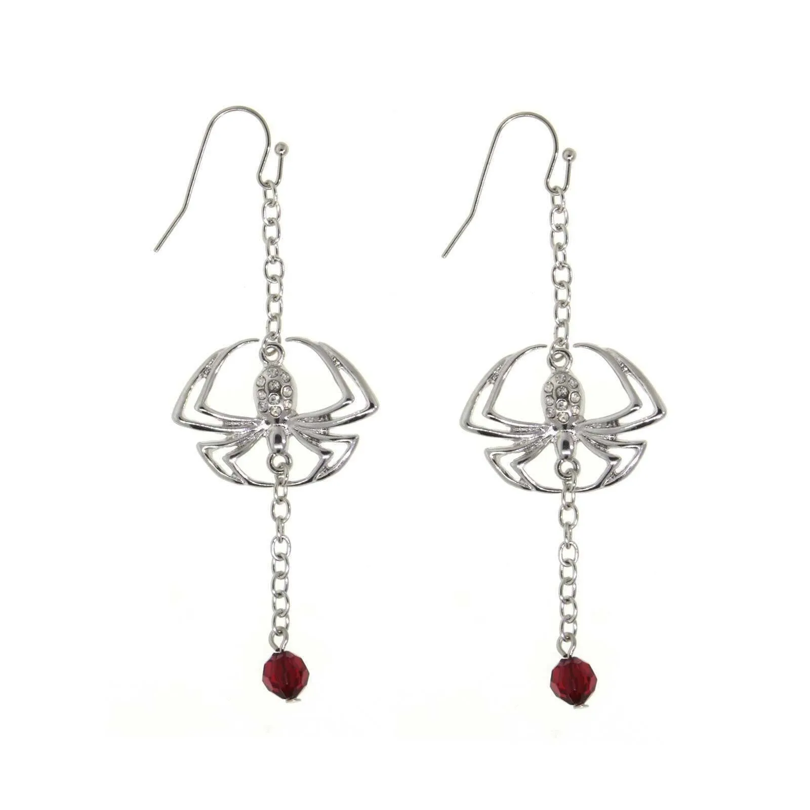 1928 Jewelry Spider On A Chain Red Bead Drop Wire Earrings