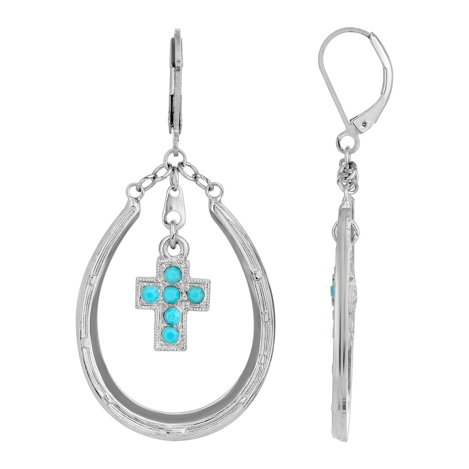 1928 Jewelry&reg; Silver Tone Turquoise Cross Horseshoe Earrings