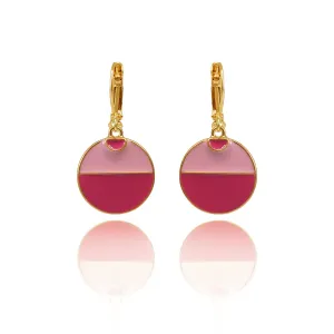 1950s Two Tone Pink Disc Drop Earrings: Pink Enamel Earrings