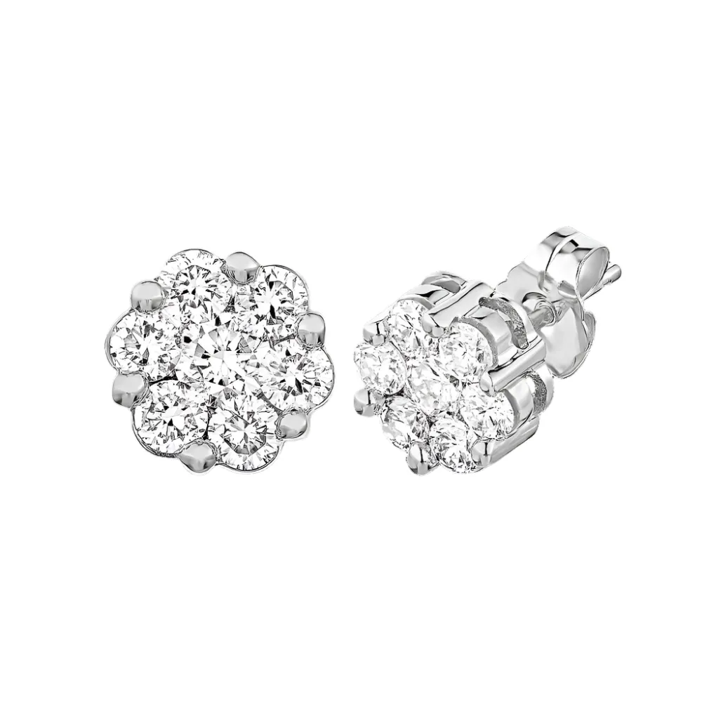 1ctw Flower Diamond Cluster Stud Earrings