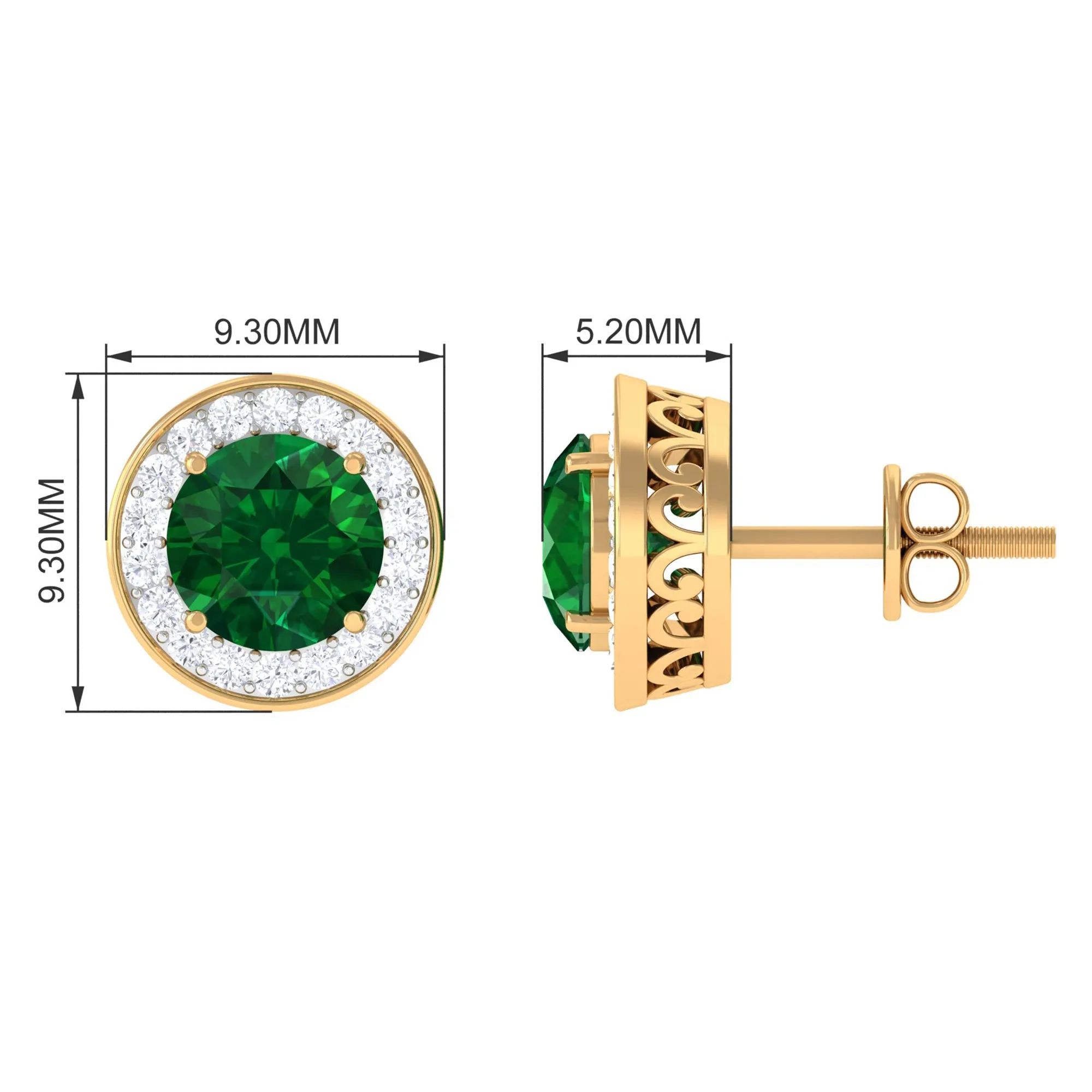 2.25 CT Created Emerald Stud Earrings with Diamond Halo