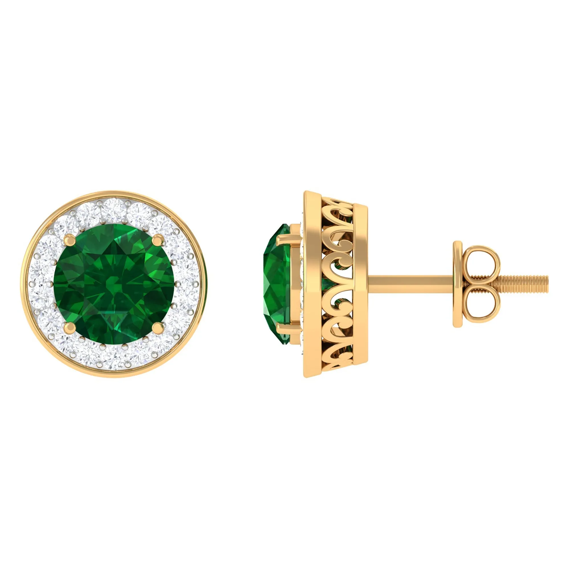 2.25 CT Created Emerald Stud Earrings with Diamond Halo