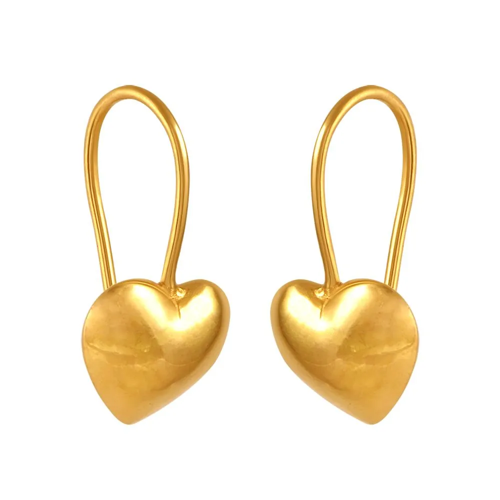 22k Gold Earrings With Heart Drop