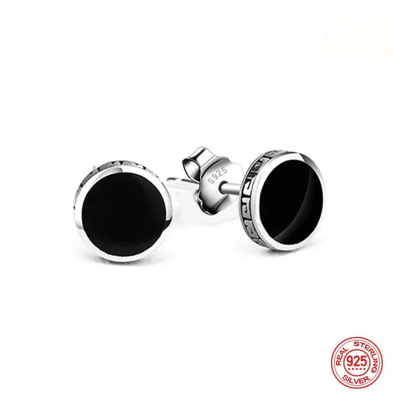 925 Sterling Silver 6mm 8mm Black Round Stud Earrings For Women Men Jewelry Accessories Wholesale