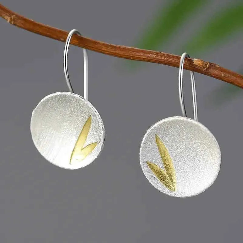 925 Sterling Silver Small Bamboo Leaves Dangle Earrings: Charm Jewelry (LFJB0267)