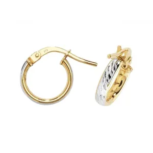 9CT Yellow & White Gold Oval DC Hoop Earrings ER1043